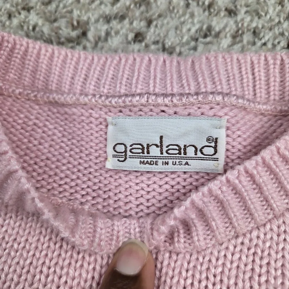 Vintage Garland Sweater Womens 18 Knit Rose Pink Made In USA Crew Long Sleeve